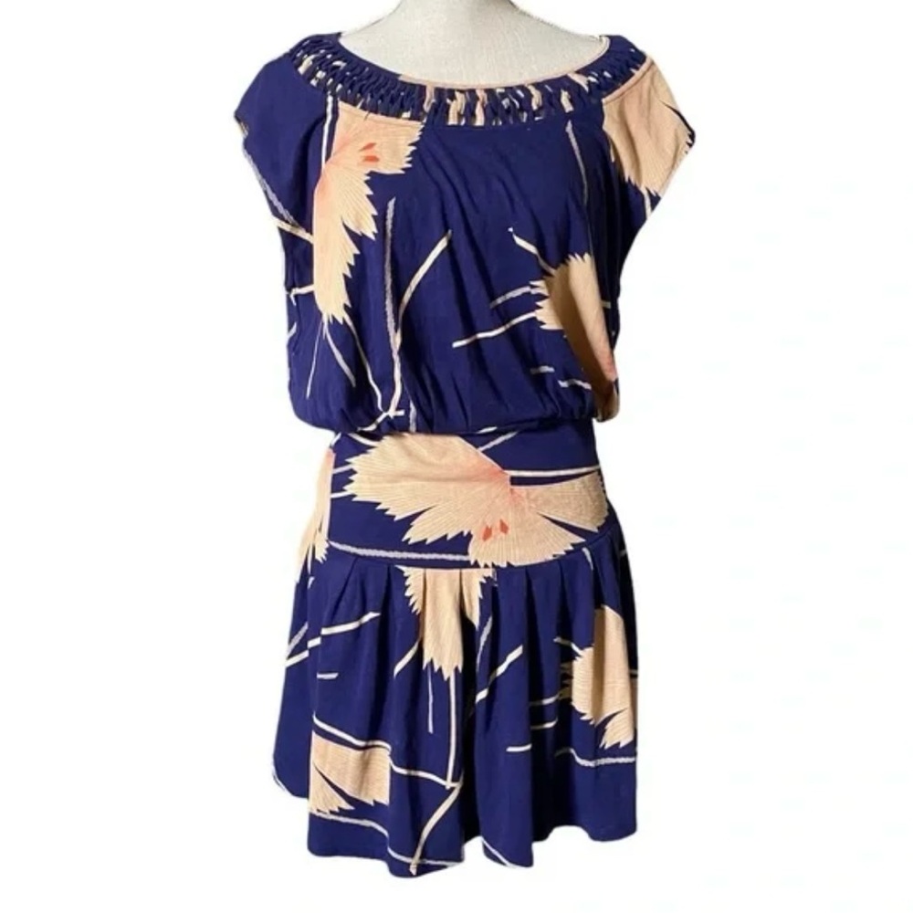 Anthropologie by Leifnotes Navy Scattered Stellar Pleated Drop Waist Dress Large